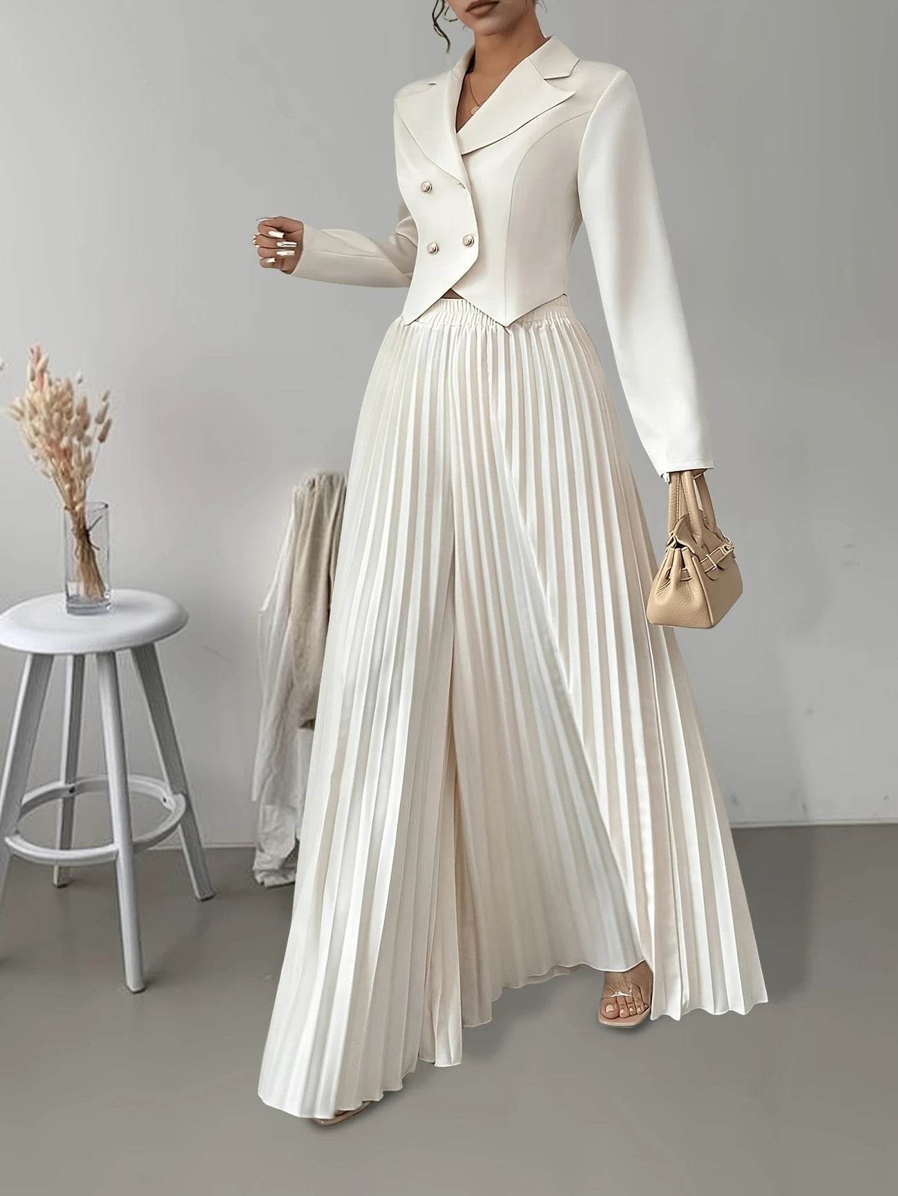 Distinguished Ladies Elegant Formal Yet Casual Suit with Pleated Skirt ladys suit Distinguished Fine Apparel White 2XL
