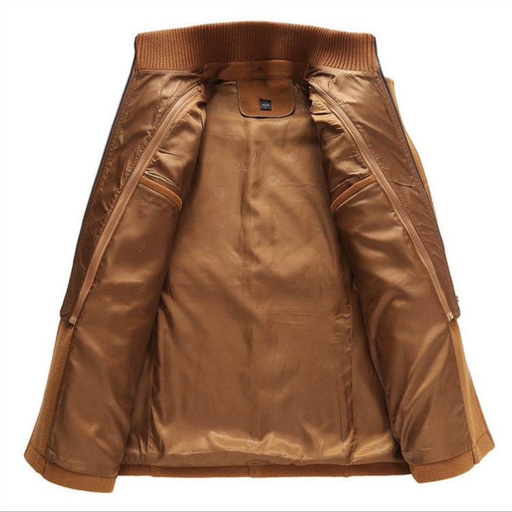 Men's Woolen Coat Double Collar Standard Vertical Zipper Coat Jacket gents jacket Distinguished Fine Apparel