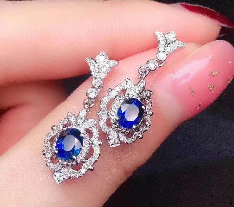 Natural Sapphire Inlaid Earrings – Timeless Elegance in 925 Sterling Silver ladys earrings Distinguished Fine Apparel