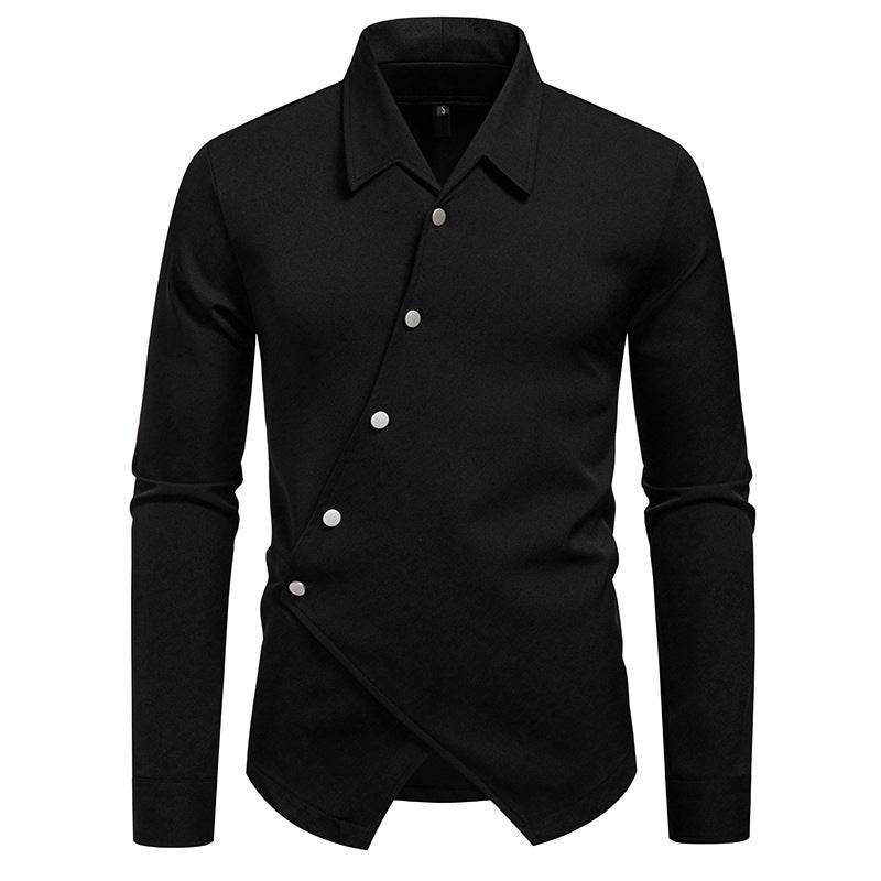 New High-end Men's Trendy Design Ruan Handsome Oblique Placket Shirt mens shirt Distinguished Fine Apparel Black S