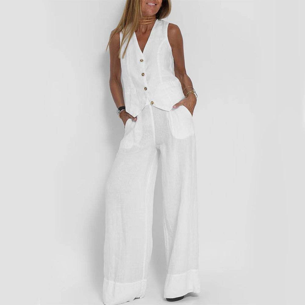 Ladies Summer Suit V-neck Sleeveless Top And Loose Trousers Casual Distinction ladys suit Distinguished Fine Apparel
