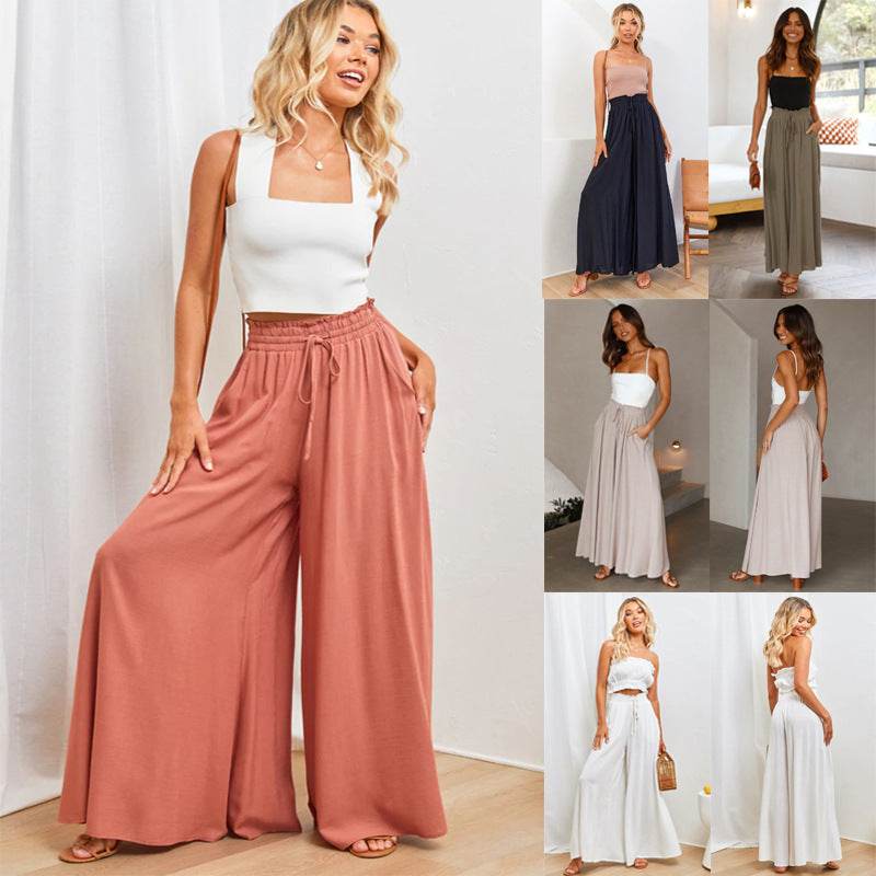 Women's Wide Leg Pants - Loose Comfy Casual - ladys pants Distinguished Fine Apparel