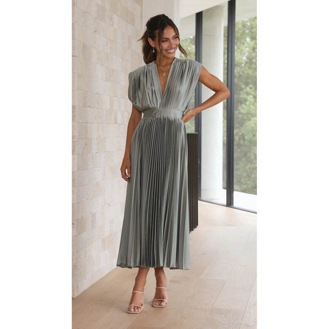 Elegant Ladies Pleated Dress - Distinguished Refined Summer Boutique Piece lady's dresses Distinguished Fine Apparel Gray 2XL