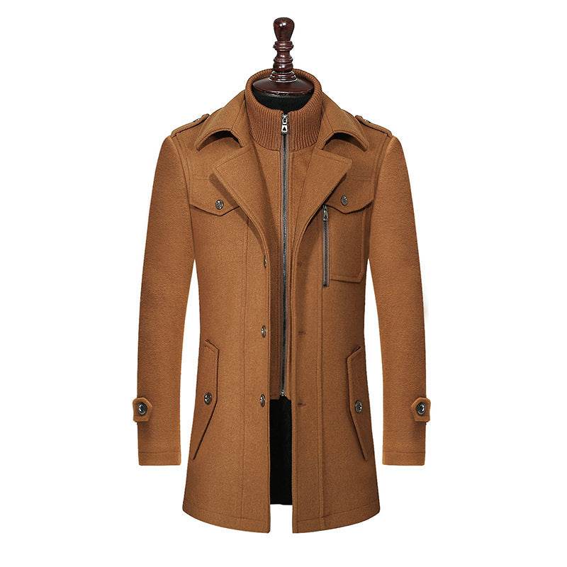 Men's Woolen Coat Double Collar Standard Vertical Zipper Coat Jacket gents jacket Distinguished Fine Apparel