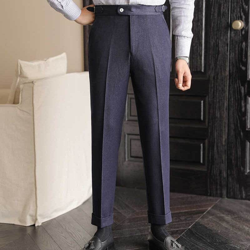 Casual High-waisted Men's Non-ironing Elastic Hanging Pants Naples Solid Color Dress Pants formal wear Distinguished Fine Apparel