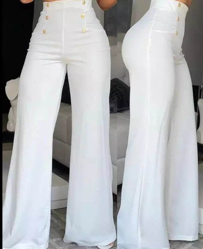 Ladies Double Breasted Micro-stretch Wide-leg Pants, touch of elegance ladys pants Distinguished Fine Apparel Double Breasted White L