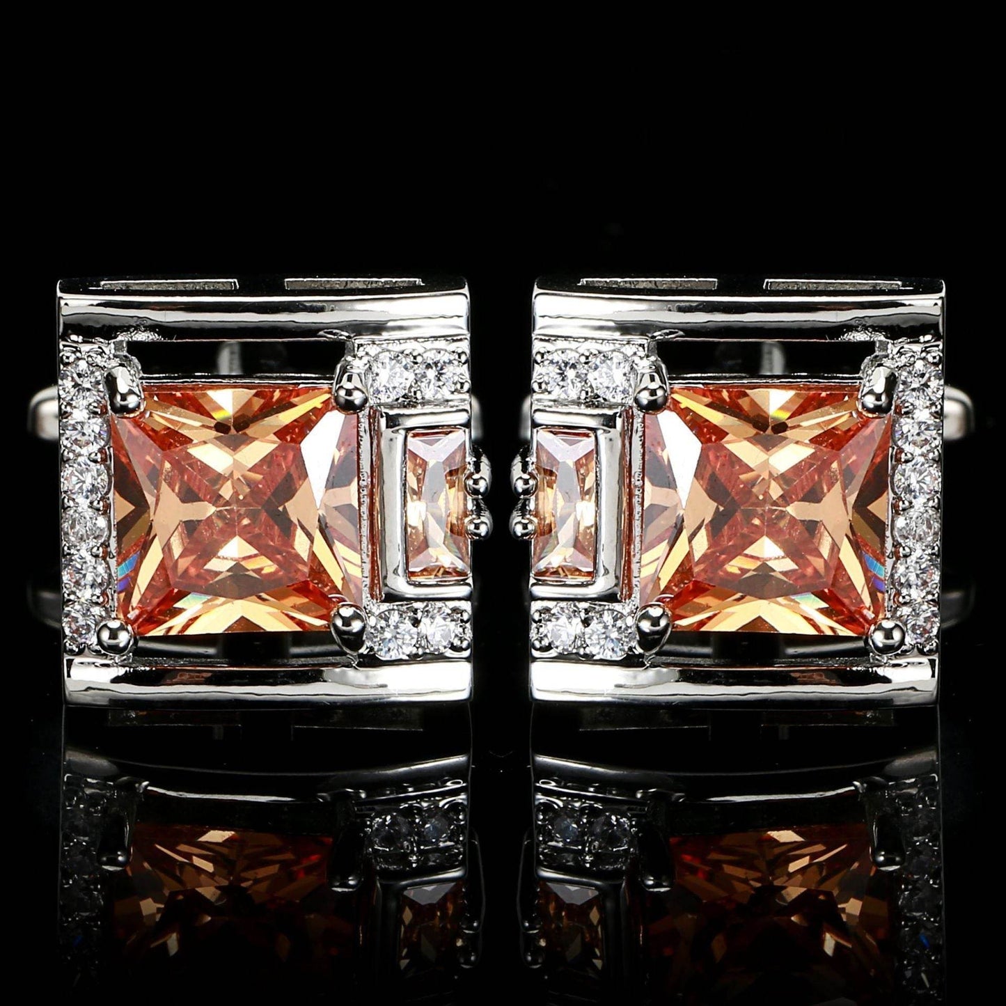 Tough Square Crystal inlay Men's Cufflinks Light Luxury gents accessorys Distinguished Fine Apparel White Steel Champagne K9