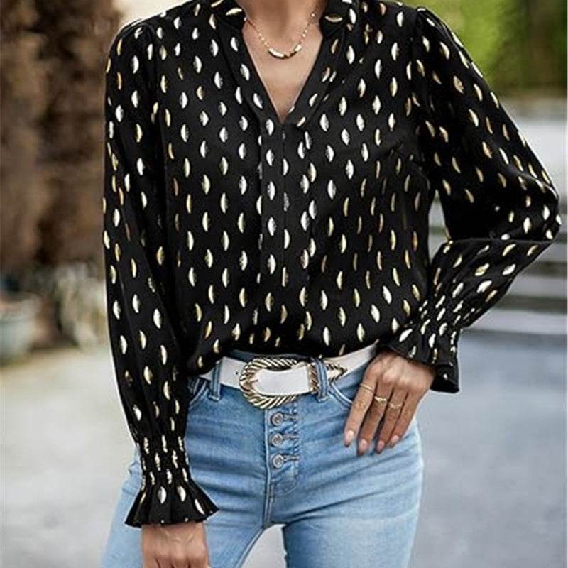 Ladies Bubble Long Sleeve Bronzing Blouse ladys shirt Distinguished Fine Apparel