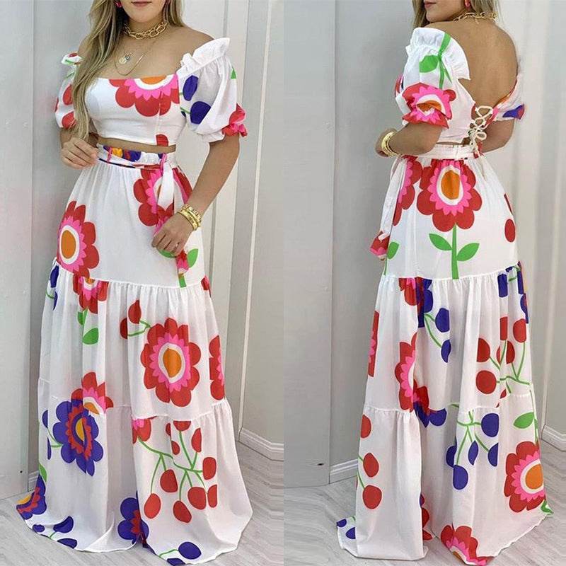 Plus Size Women's Summer Lace-up Vest - High-waisted Skirt Set ladys dresses Distinguished Fine Apparel