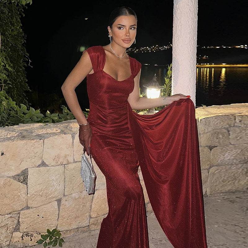 Elegant & Exquisite, Distinguished Ladies Evening Gown - Glittering wine red or Silver ladys gown Distinguished Fine Apparel