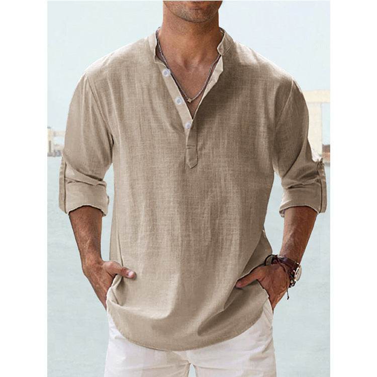 Men's Casual Linen Shirts - Spring Autumn Summer Wear Modern Gentlemen gents Shirts Distinguished Fine Apparel Khaki 2XL