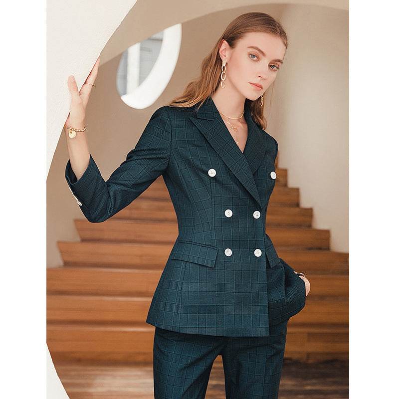 Ladies High-end Professional Dark Green Plaid Suit ladys suit Distinguished Fine Apparel Dark Green Plaid Suit Coat Only S