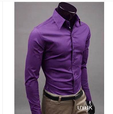 Long Sleeve Trendy Casual Slim fit Shirt Men's Shirt Distinguished Fine Apparel Purple M
