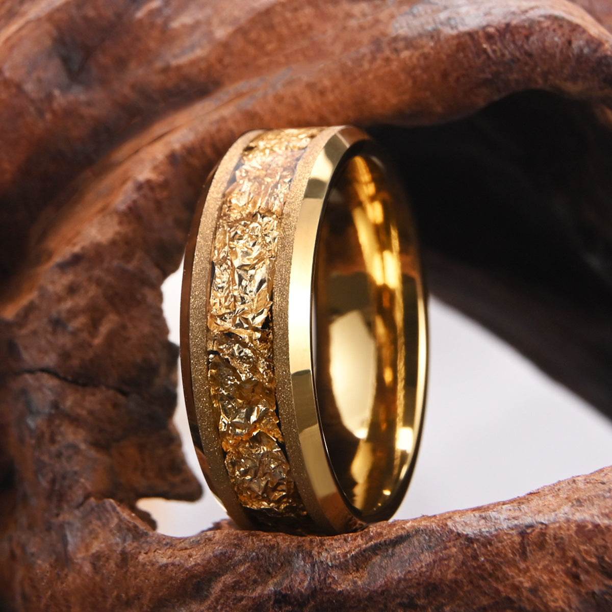 8mm Tungsten Steel Gold Sandblasting Electric Gold Ring gents ring Distinguished Fine Apparel As Shown In The Figure US 10