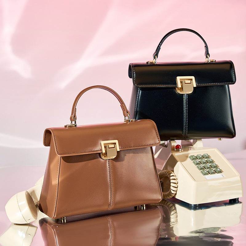 Women's Genuine Leather Hachette Clasp Shoulder Bag ladys accessorys Distinguished Fine Apparel