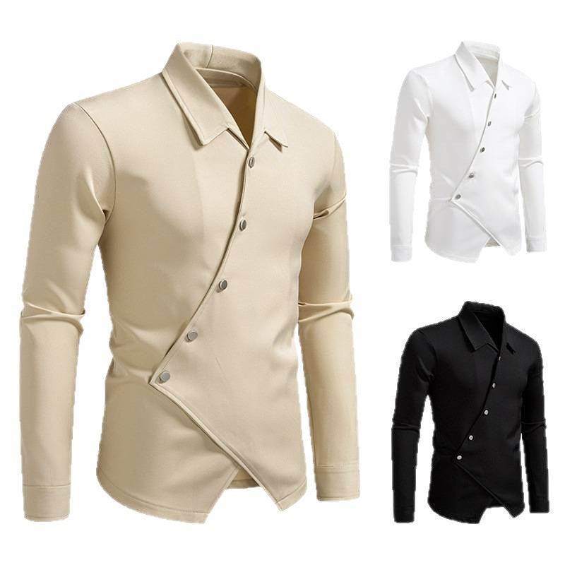 New High-end Men's Trendy Design Ruan Handsome Oblique Placket Shirt mens shirt Distinguished Fine Apparel