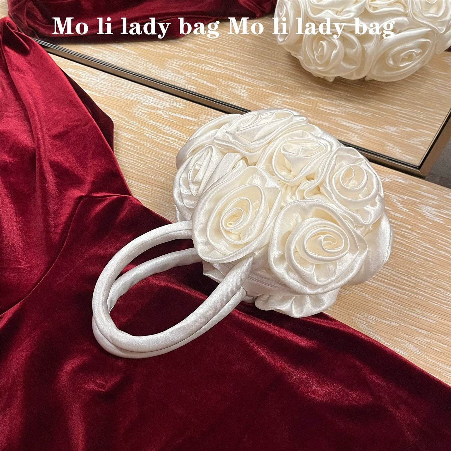 Lady's Retro Hand-held Oblique - Handmade Flower Bag ladys accessorys Distinguished Fine Apparel White