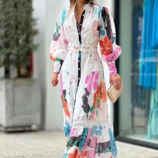 Women's Floral Printed Maxi Dress – Spring & Summer Boho Elegance ladys dresses Distinguished Fine Apparel