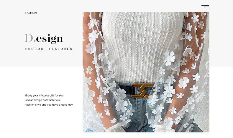 Women's Mesh Small Flower Chiffon Shirt - Summer Long Sleeve Luxury ladys shirt Distinguished Fine Apparel