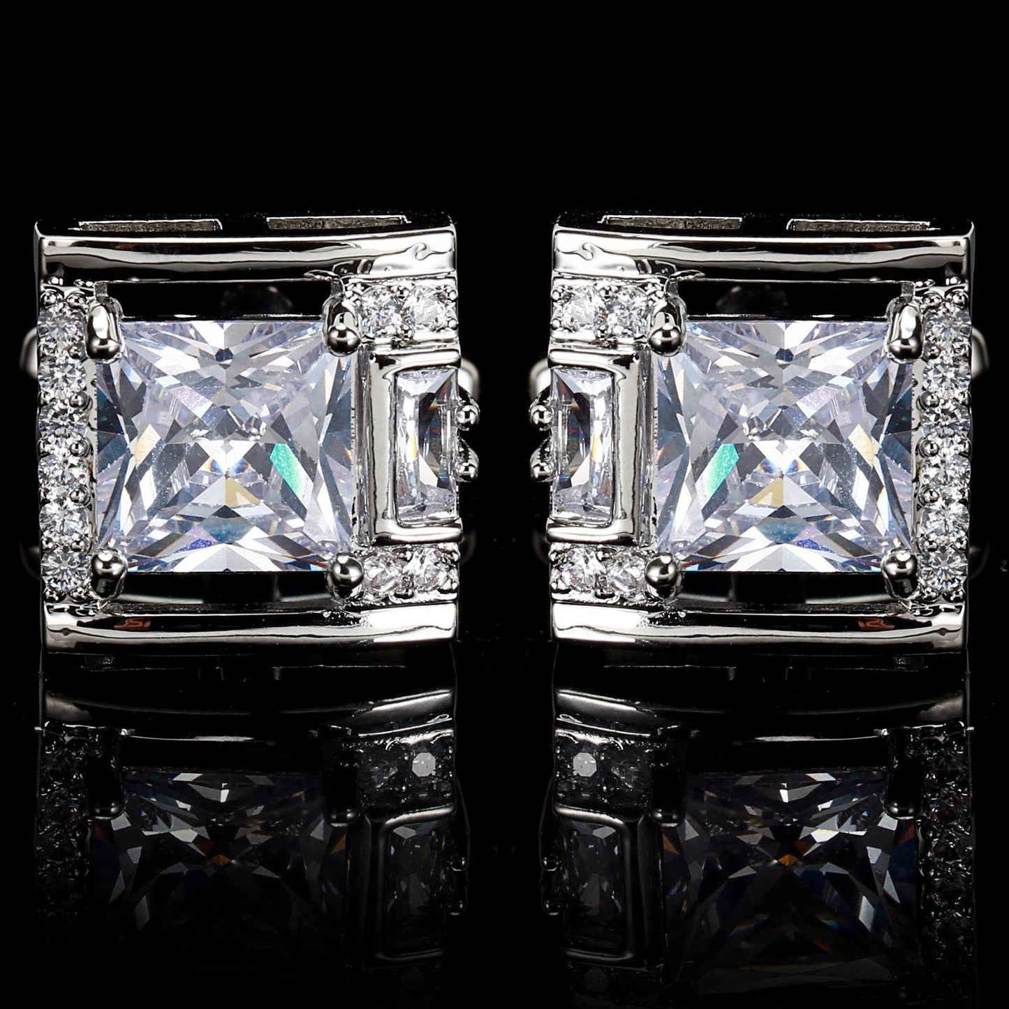 Tough Square Crystal inlay Men's Cufflinks Light Luxury gents accessorys Distinguished Fine Apparel White Steel White Zircon K9