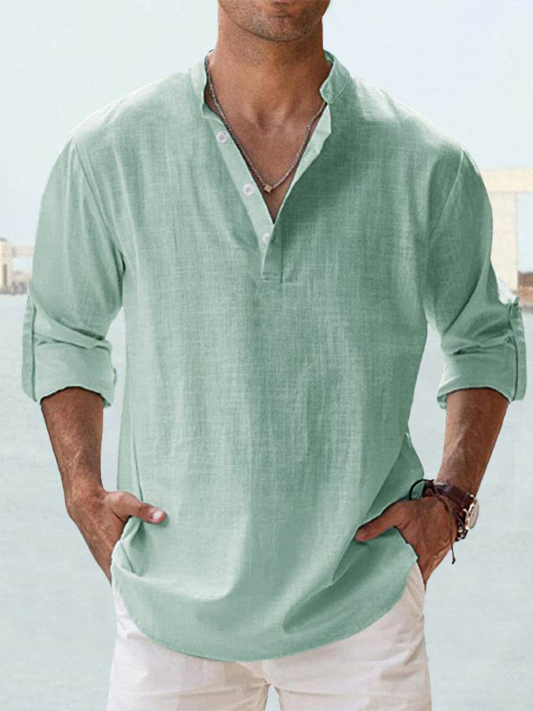 Men's Casual Linen Shirts - Spring Autumn Summer Wear Modern Gentlemen gents Shirts Distinguished Fine Apparel Green 2XL