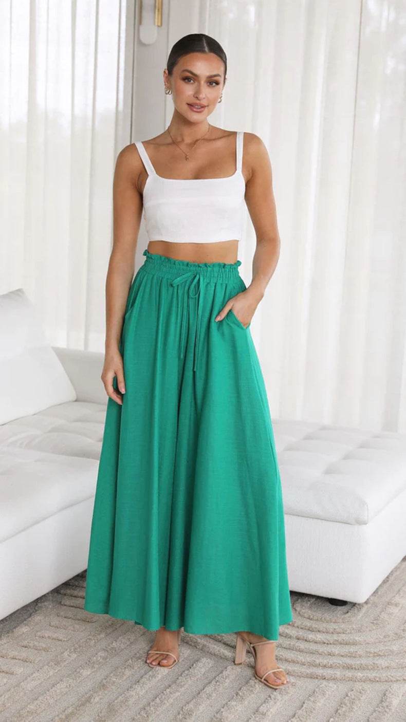 Women's Wide Leg Pants - Loose Comfy Casual - ladys pants Distinguished Fine Apparel Green 2XL