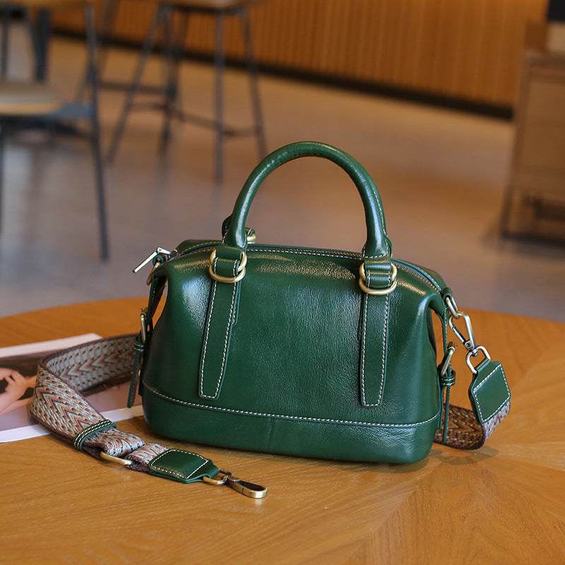 Genuine Leather Boston Shoulder Messenger Bag ladys accessorys Distinguished Fine Apparel Green