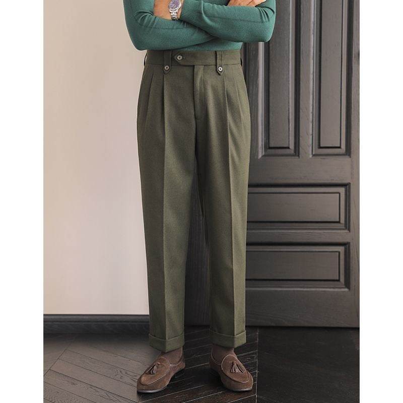 Men's Naples High-waisted Straight Leg Casual Dress Pants formal wear Distinguished Fine Apparel Green 29