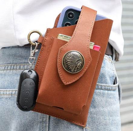 Sophisticated Genuine Leather Phone Belt Bag - Excellent Quality gents accessorys Distinguished Fine Apparel Yellow brown