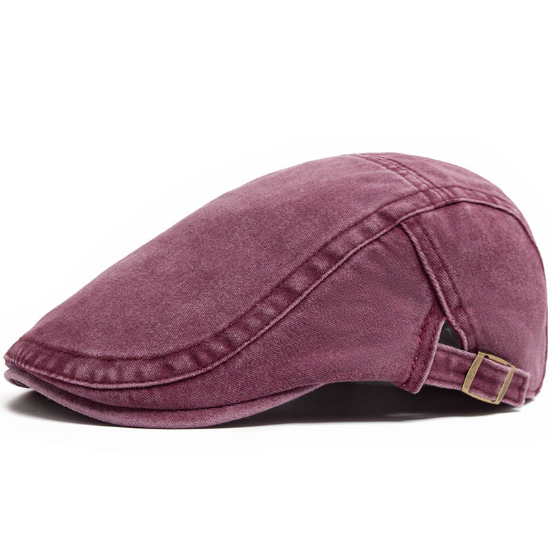 Retro Washed Denim Beret Casual Head Wear womens hats Distinguished Fine Apparel Wine Red Adjustable