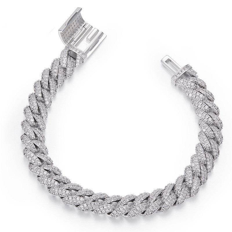 Gentlemen's Opulence - Silver Cuban Bracelet Or Necklace With Moissanite Diamonds gents accessorys Distinguished Fine Apparel