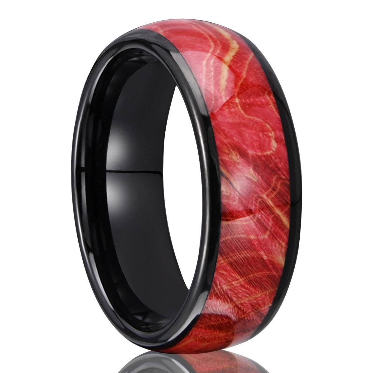Wide Electric Black Tungsten Steel Inlaid Wood Men's Ring gents ring Distinguished Fine Apparel
