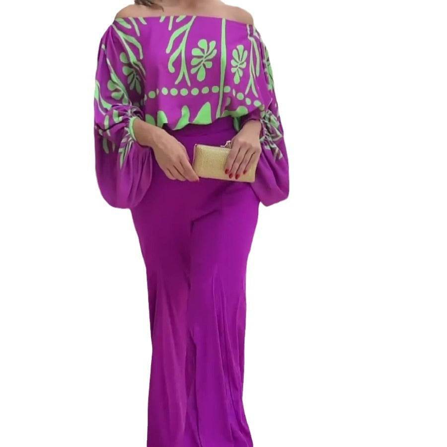 Women's Printed Summer Top and Wide-leg Pants Set - Absolutely Beautiful ladys pants Distinguished Fine Apparel