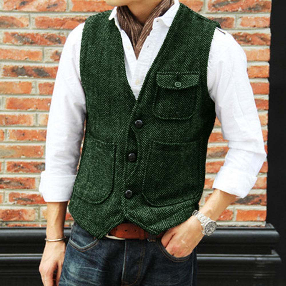 Herringbone Men's Suit Vest Vest mens vest Distinguished Fine Apparel Dark Green 2XL