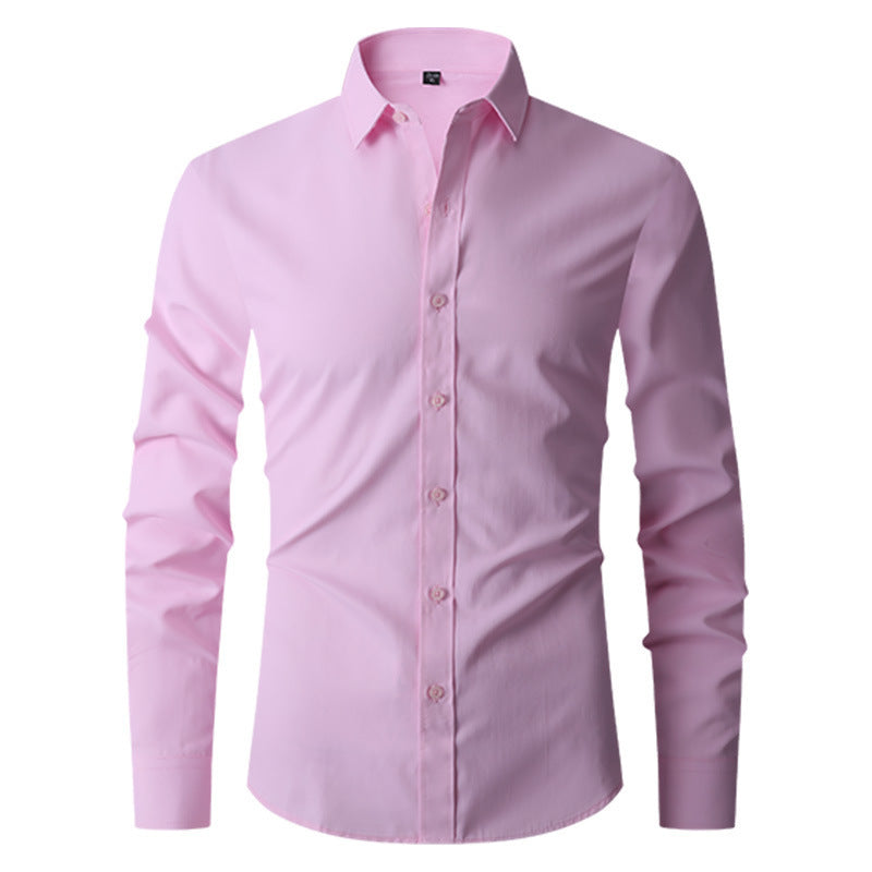 Long Sleeve Trendy Casual Slim-fit Shirt Men's Shirt Distinguished Fine Apparel Pink 2XL