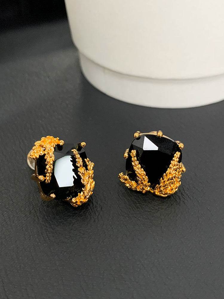 French Light Luxury Earrings – Black Agate Wheat Design ladys earrings Distinguished Fine Apparel Black