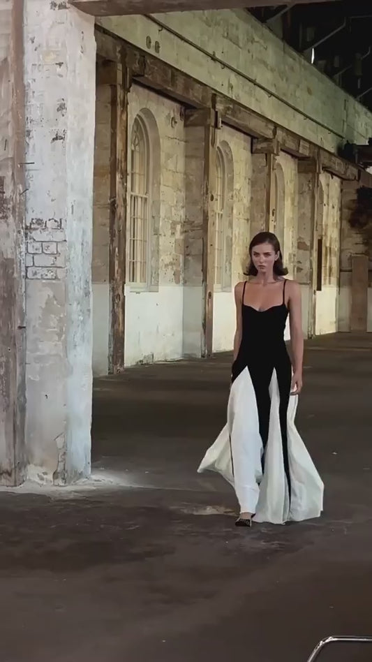 Women's Classic Black and White Sling Dress - Elegant Maxi lady's dresses Distinguished Fine Apparel