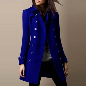 Lady's Lined Double-breasted Wool Overcoat - Elegant's For Autumn womens coat Distinguished Fine Apparel Blue S