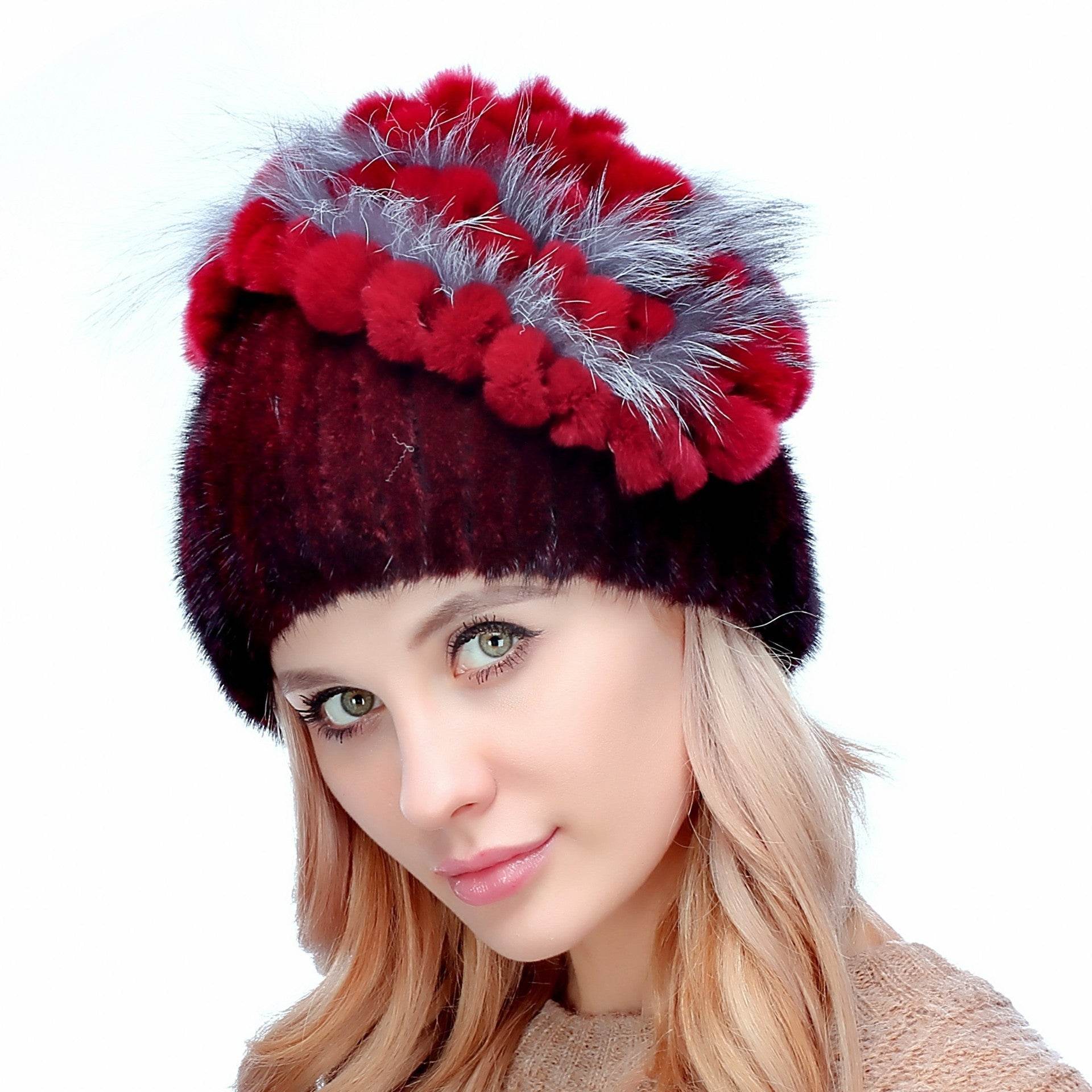 Women's Autumn And Winter Mink Woven Fox Fur Hat womens hats Distinguished Fine Apparel