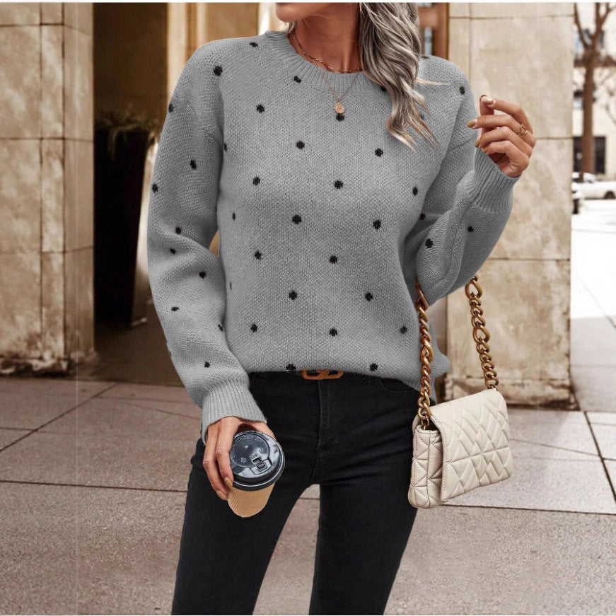 Women's Pullover Sweater Polka Dot Print Knitwear womens top Distinguished Fine Apparel