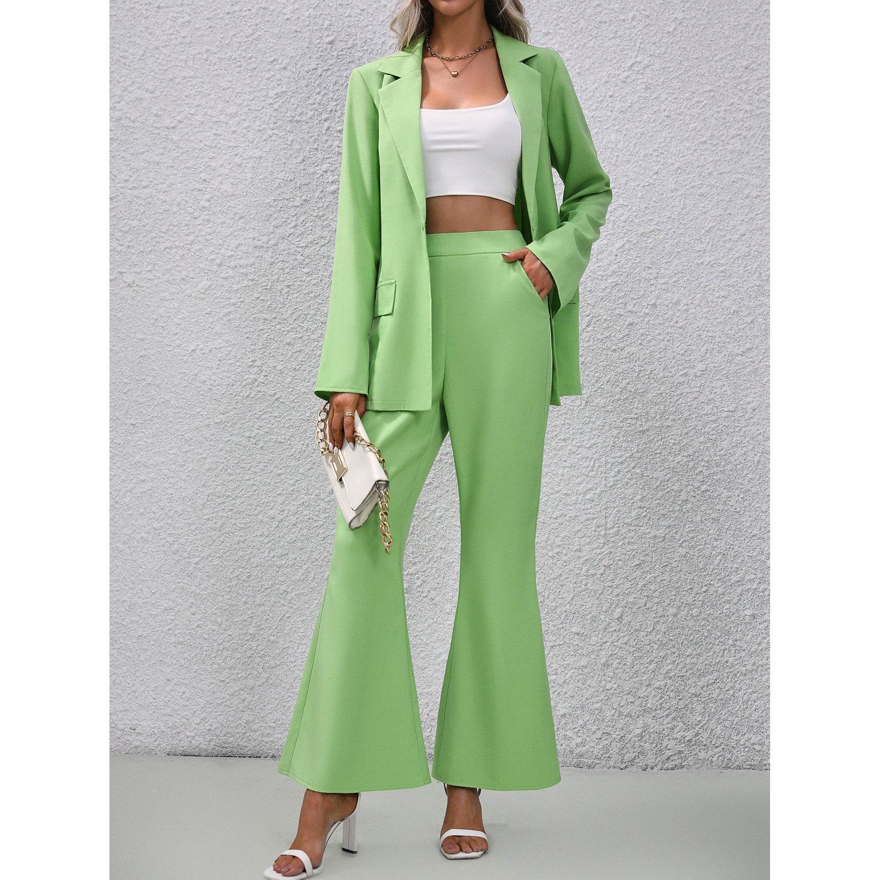 European and American Styled Suit - Casual Ladies Bell Bottom Pants ladys suit Distinguished Fine Apparel QV23880 Fruit Green L