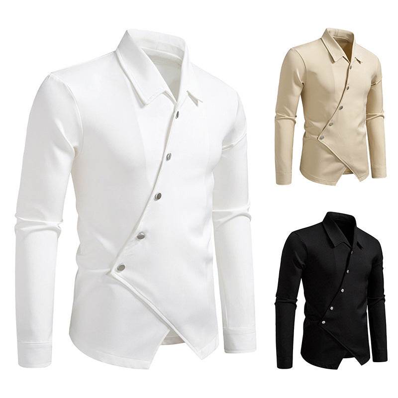 New High-end Men's Trendy Design Ruan Handsome Oblique Placket Shirt mens shirt Distinguished Fine Apparel