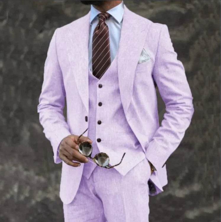 European and American Modern Business Casual Three Piece Suit gents suit Distinguished Fine Apparel Light Purple 3XL