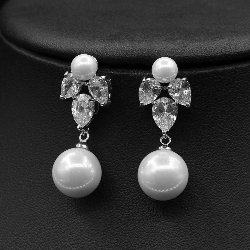 Pearl Zircon Earrings & Necklace Set – Sophisticated Sparkle for Special Evenings jewelry set Distinguished Fine Apparel