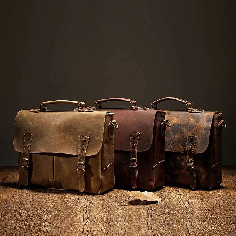 Men’s Leather Briefcase Satchel – Portable, Durable & Executive-Ready gents bag Distinguished Fine Apparel