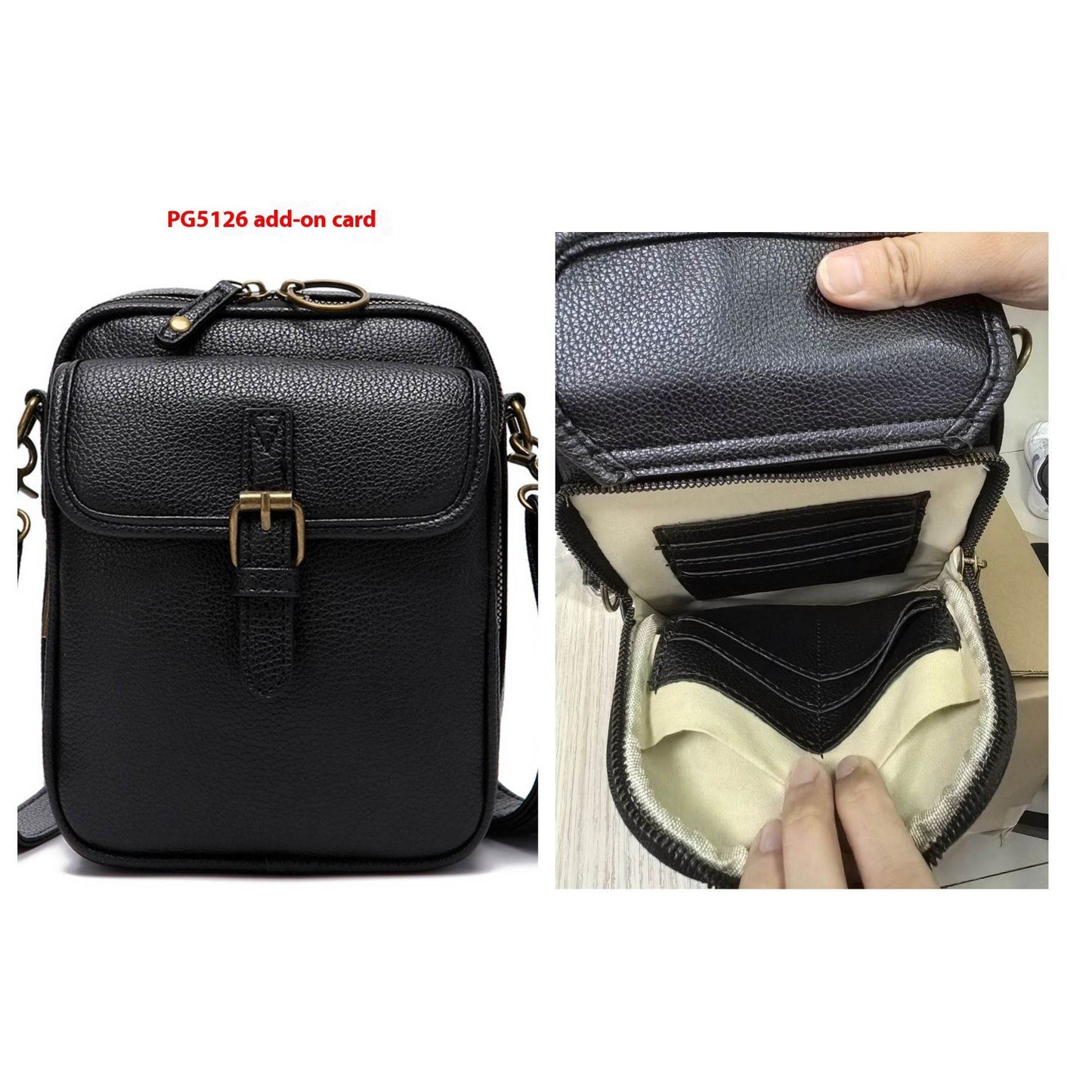 ladies Messenger Bag With 10 Card Inserts Retro Large Capacity Grate For Travel Ladies bags Distinguished Fine Apparel PG51201 Black 10 Cards