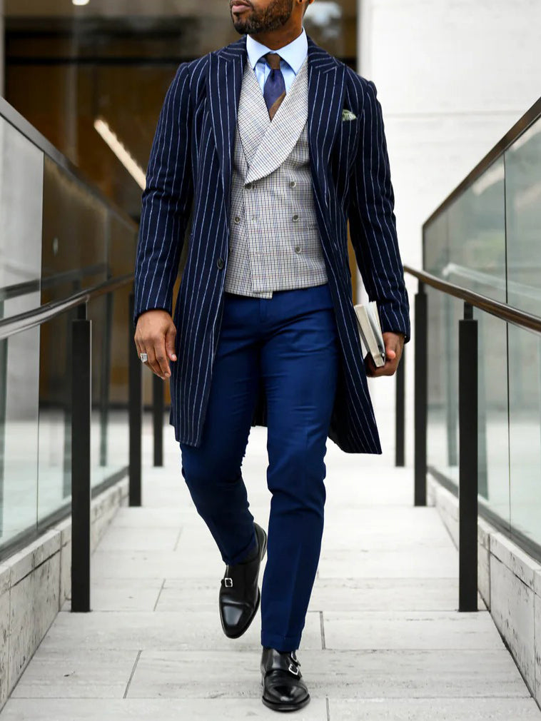 Men's Classic Striped Single-Breasted Coat mens coat Distinguished Fine Apparel