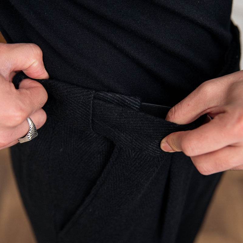 Men's Thick Herringbone Black Thermal Pants gents pants Distinguished Fine Apparel