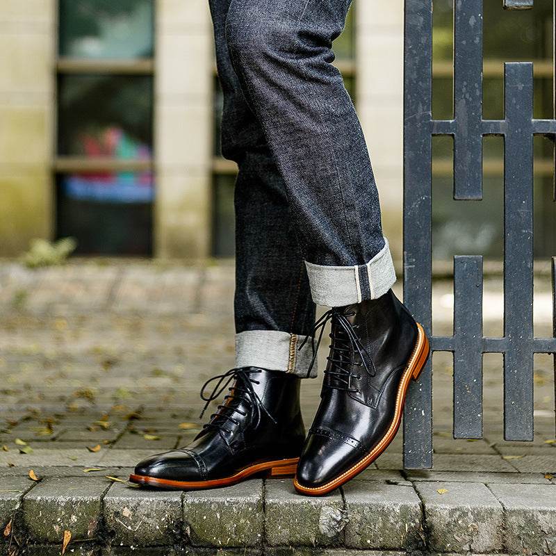 High-top Lace-up Men's Leather Boots - Genuine Leather British Style gents shoes Distinguished Fine Apparel