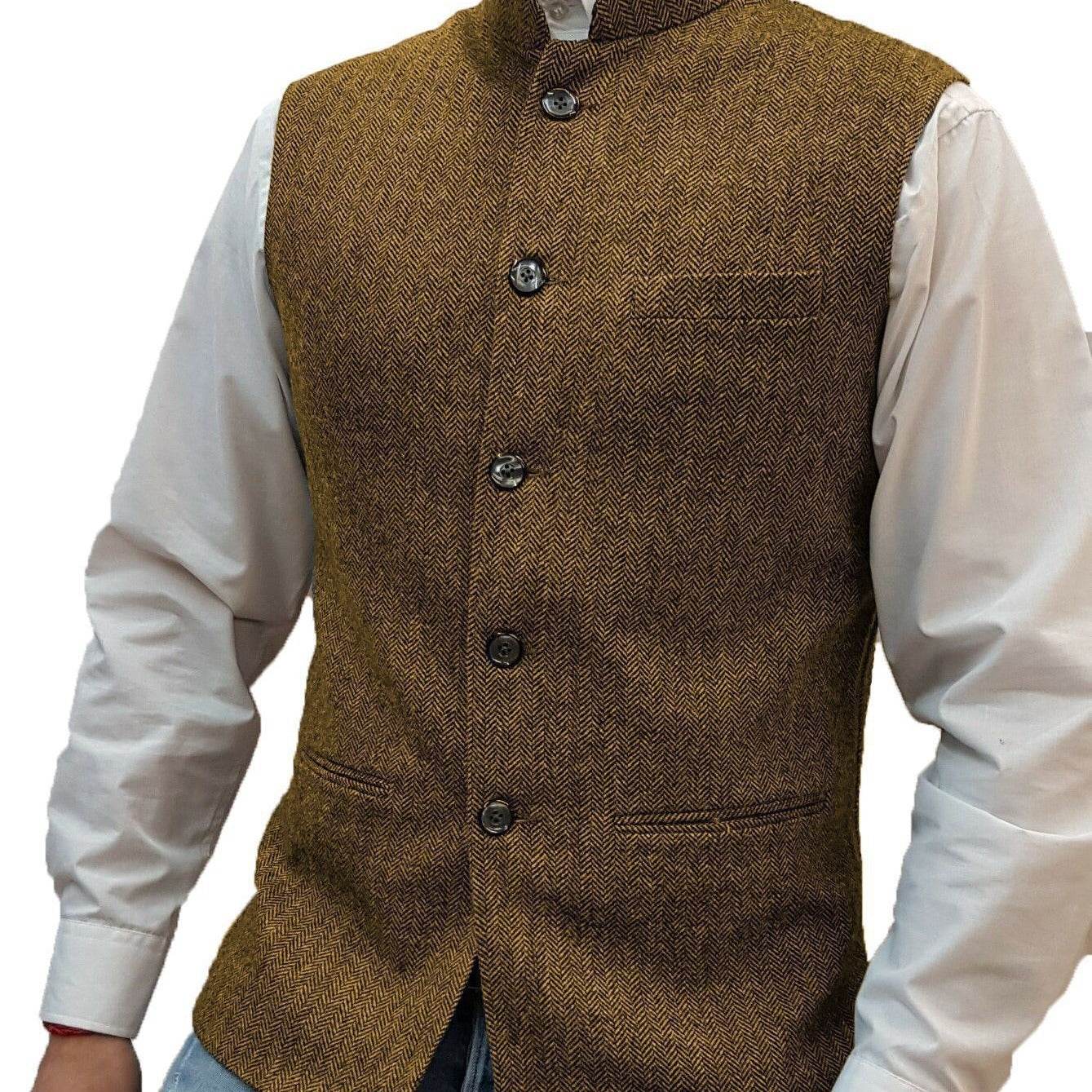 Zhongshan Collar Herringbone Pattern Gentlemen's Vest - Casual or Semi Formal mens vest Distinguished Fine Apparel